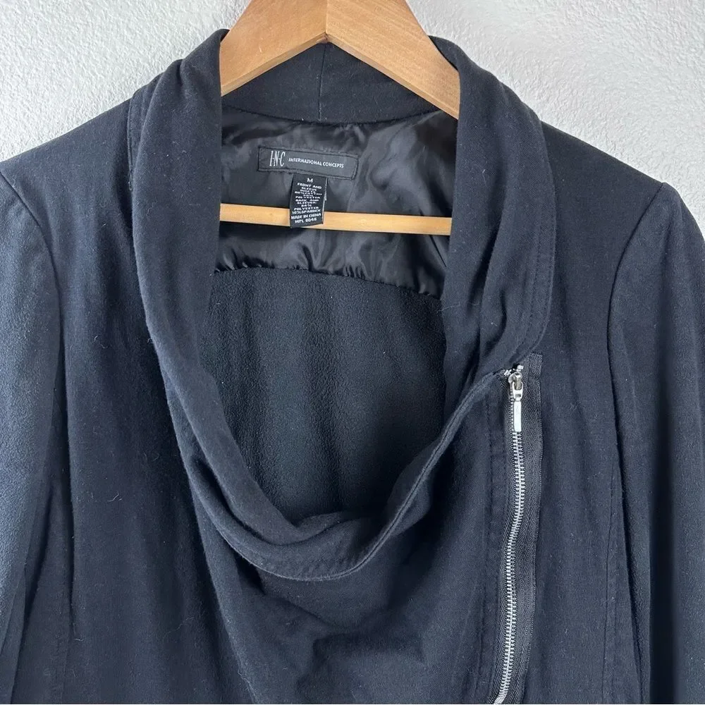 INC International Concepts Women's M Asymmetrical Draped‎ Moto Jacket Black Moto